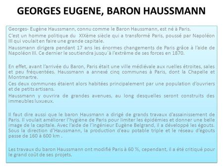 GEORGES EUGENE, BARON HAUSSMANN