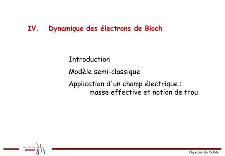 IV.	Dynamique des électrons de Bloch