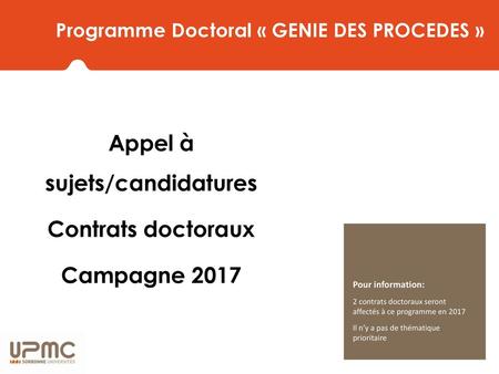 Programme Doctoral « GENIE DES PROCEDES »