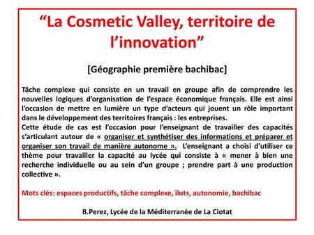 “La Cosmetic Valley, territoire de l’innovation”