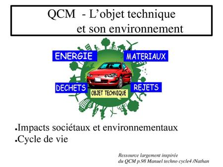QCM - L’objet technique et son environnement