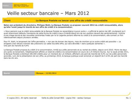 Veille secteur bancaire – Mars 2012