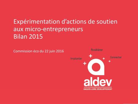 Expérimentation d’actions de soutien aux micro-entrepreneurs Bilan 2015 Commission éco du 22 juin 2016.
