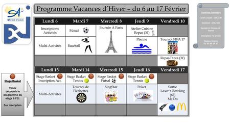 Programme Vacances d’Hiver – du 6 au 17 Février