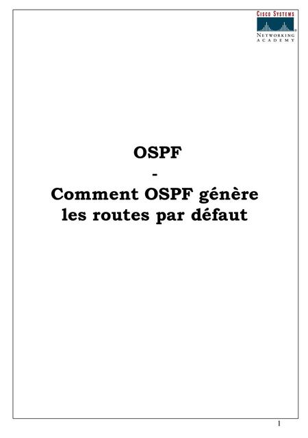 OSPF - Comment OSPF génère les routes par défaut