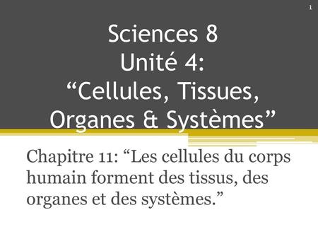 Sciences 8 Unité 4: “Cellules, Tissues, Organes & Systèmes”
