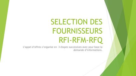 SELECTION DES FOURNISSEURS RFI-RFM-RFQ