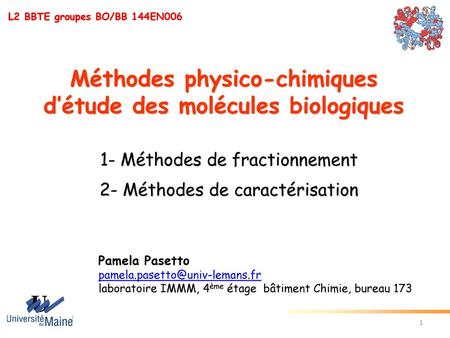 Méthodes physico-chimiques d’étude des molécules biologiques