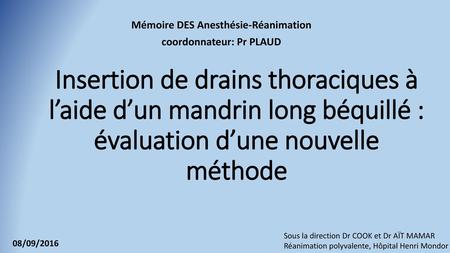 Mémoire DES Anesthésie-Réanimation coordonnateur: Pr PLAUD