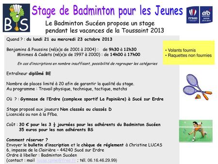 Stage de Badminton pour les Jeunes