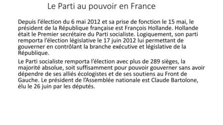 Le Parti au pouvoir en France