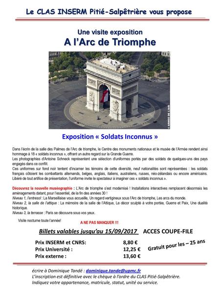 A l’Arc de Triomphe Exposition « Soldats Inconnus »