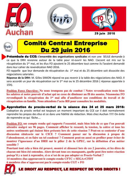 Auchan Comité Central Entreprise Du 29 juin 2016
