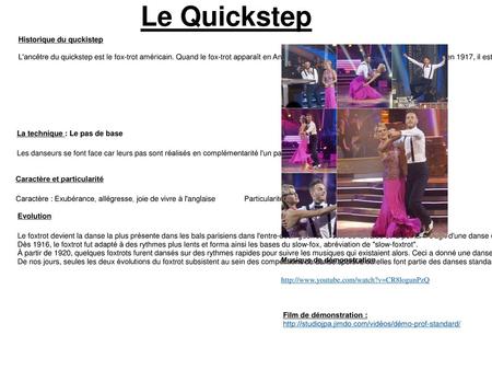 Le Quickstep Historique du quckistep