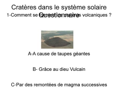 Cratères dans le système solaire Questionnaire