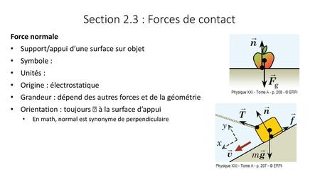 Section 2.3 : Forces de contact