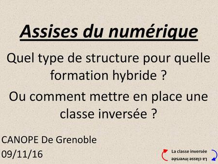 Assises du numérique Quel type de structure pour quelle formation hybride ? Ou comment mettre en place une classe inversée ? CANOPE De Grenoble 09/11/16.