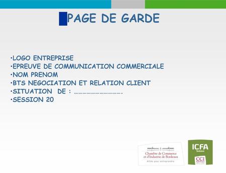 PAGE DE GARDE LOGO ENTREPRISE EPREUVE DE COMMUNICATION COMMERCIALE