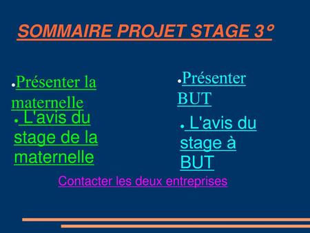 SOMMAIRE PROJET STAGE 3°