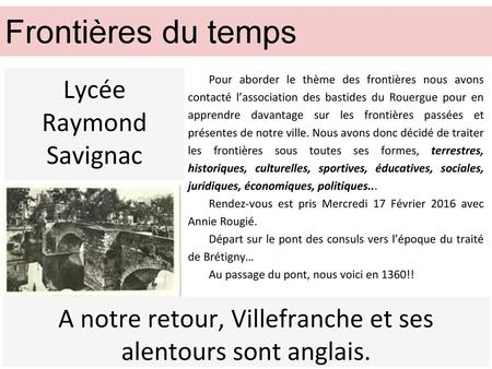 Frontières du temps Lycée Raymond Savignac