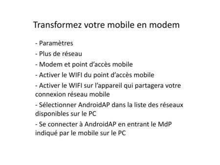 Transformez votre mobile en modem