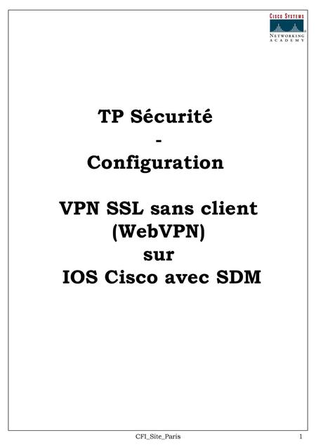 TP Sécurité - Configuration VPN SSL sans client (WebVPN) sur