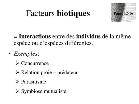Facteurs biotiques Pages 12-16