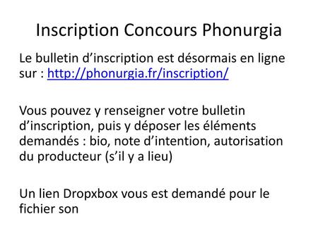 Inscription Concours Phonurgia