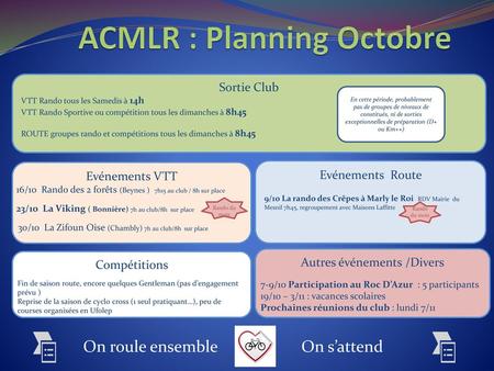 ACMLR : Planning Octobre