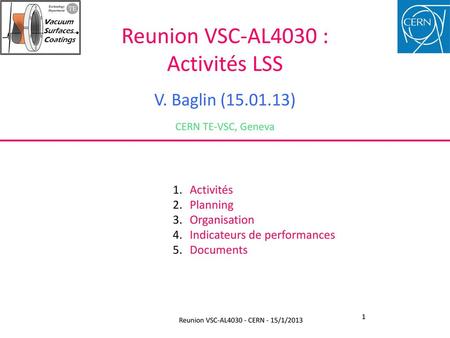 Reunion VSC-AL CERN - 15/1/2013