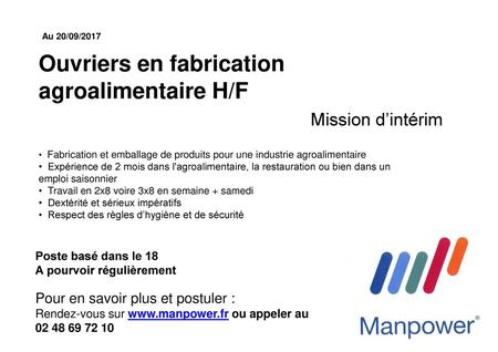 Ouvriers en fabrication agroalimentaire H/F