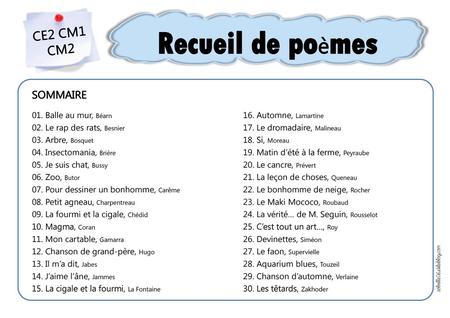 Recueil de poèmes CE2 CM1 CM2 SOMMAIRE 01. Balle au mur, Béarn