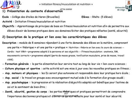 « Initiation fitness/musculation et nutrition »
