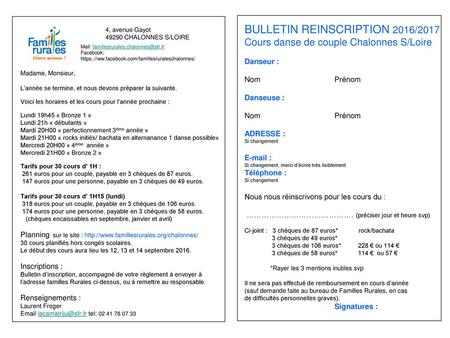 BULLETIN REINSCRIPTION 2016/2017