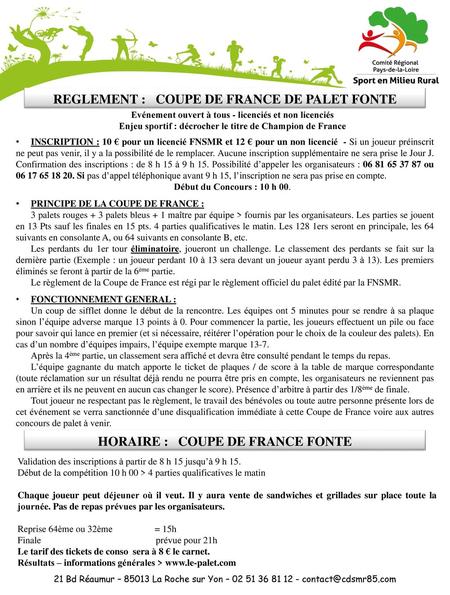 REGLEMENT : COUPE DE FRANCE DE PALET FONTE