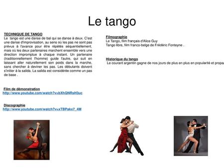 Le tango TECHNIQUE DE TANGO