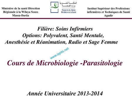 Filière: Soins Infirmiers Cours de Microbiologie -Parasitologie