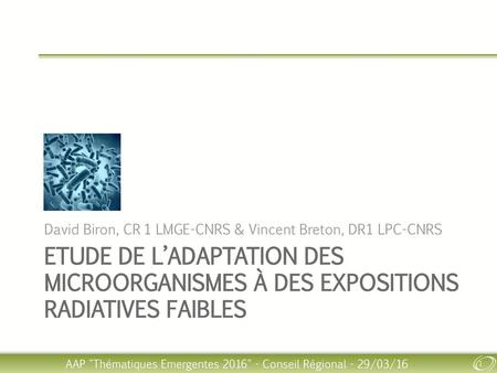 David Biron, CR	1 LMGE-CNRS & Vincent Breton, DR1 LPC-CNRS