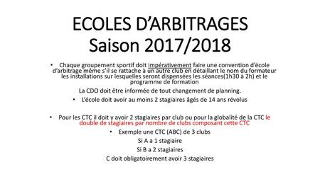 ECOLES D’ARBITRAGES Saison 2017/2018