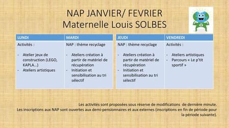 NAP JANVIER/ FEVRIER Maternelle Louis SOLBES