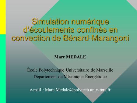 Marc MEDALE École Polytechnique Universitaire de Marseille