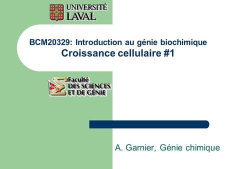 BCM20329: Introduction au génie biochimique Croissance cellulaire #1