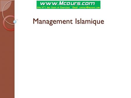 Management Islamique.