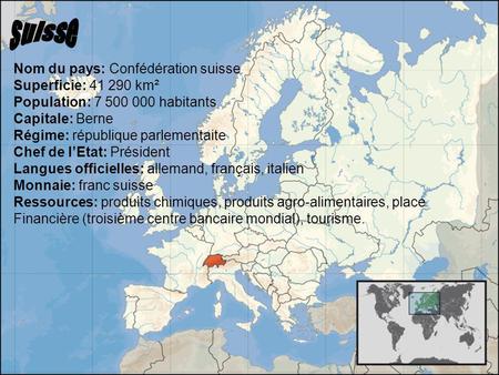suisse Nom du pays: Confédération suisse Superficie: km²