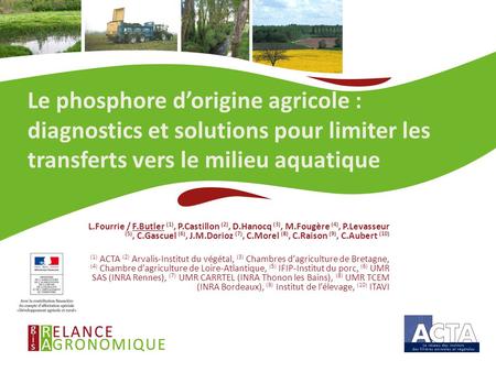 Le phosphore d’origine agricole : diagnostics et solutions pour limiter les transferts vers le milieu aquatique L.Fourrie / F.Butler (1), P.Castillon (2),