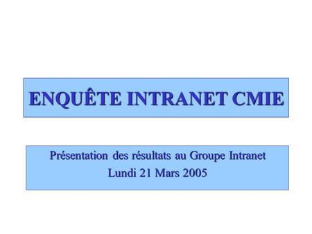 Présentation des résultats au Groupe Intranet Lundi 21 Mars 2005