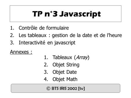 TP n°3 Javascript Contrôle de formulaire