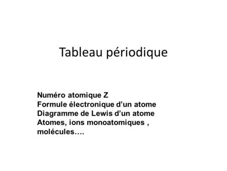 Tableau périodique Numéro atomique Z Formule électronique d’un atome