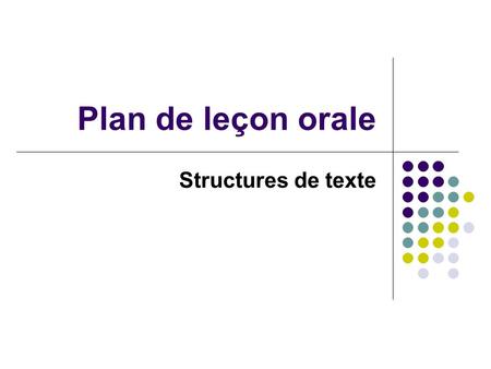 Plan de leçon orale Structures de texte. Le but D’aider les élèves à mieux comprendre un texte.
