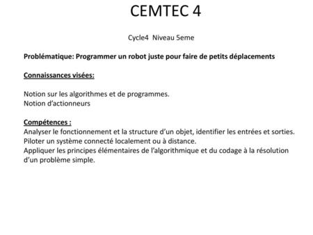 CEMTEC 4 Cycle4 Niveau 5eme